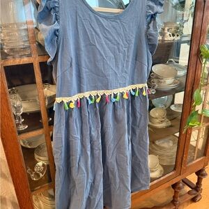 SHEIN Blue Dress with Multicolor Tassel Accents